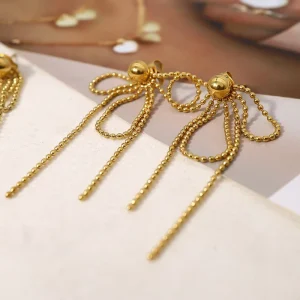 Minimalist Bow Tassel Drop Earrings 18K Gold plated Stainless Steel Earring Women’s Party Geometric Jewelry