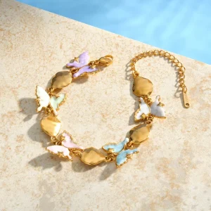 Minimalist Butterfly Water Droplet Stainless Steel Gold Plated Charm Bracelet for Women Non Fading for Wedding Party