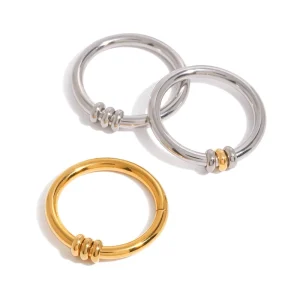 Minimalist Chic Everyday Wear Fashion Rings 18k Gold Plated Stainless Steel Triple Circle Trendy Style