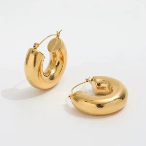Minimalist Chunky Hollow Tube Hoop Earring Stainless Steel Jewelry