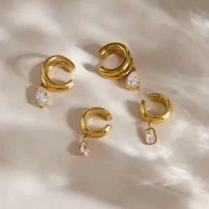 Minimalist Cuff Earrings No Piercing Jewelry Stainless Steel 18k PVD Gold Plated C Shaped CZ Ear Cuff for Women