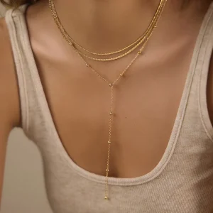 Minimalist Dainty 18K Gold Plated Stainless Steel Triple Layer Y Choker Necklace for Women Fashion Stainless Steel Jewelry