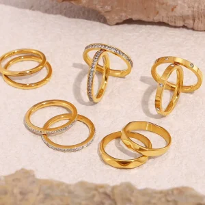 Minimalist Designs Fashion Rings Jewelry Women Stainless Steel Ring 18k Gold Plated Stackable Women Zircon Ring