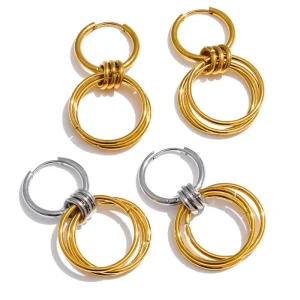 Minimalist Double Hoop Dangle Earrings 18K Gold Plated Stainless Steel Waterproof Jewelry Earrings