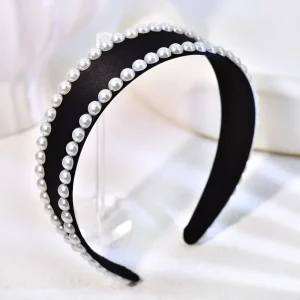 Minimalist Double Line Pearl Headband Base Pearl Embellished Hair Hoop Versatile Accessory for Shopping Travel Party