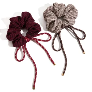 Minimalist Fashion Checkered Rope Bow Knot Hairband Hair Accessory for Women