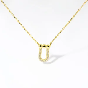 Minimalist Fashion Custom Jewelry S925 Silver Gold Plated U-shaped Lucky Zircon U Pendant Necklace for Women