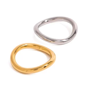 Minimalist Fashion Fine Rings Set Waterproof Hypoallergenic 18K Gold Plated Stainless Steel Plain Rings Jewelry for Women Girls
