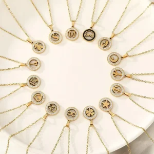 Minimalist Full Diamond Circle Pendant Stainless Steel Necklace Clavicle Chain Jewelry