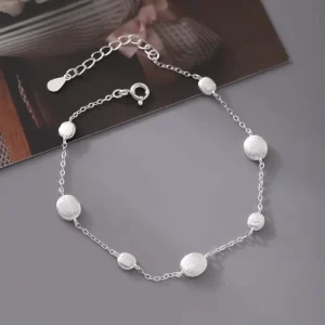 Minimalist Geometric Round Shape 925 Sterling Silver Charm Bracelets for Women