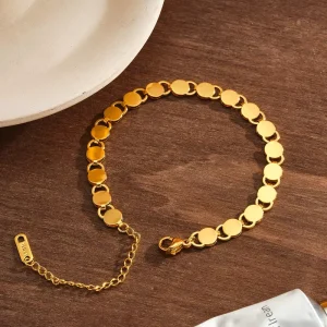 Minimalist Geometric Stainless Steel Charm Bracelet for Women Waterproof Non Tarnish 18K Gold Plated Jewelry