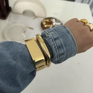 Minimalist Glossy Geometric Wide Bangle Bracelet for Women Trendy Lady Street Cuff Bracelet on Wrist Fashion Jewelry Party Gifts