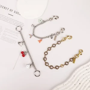 Minimalist Gold Chain Bag Charm with Cherry Pendants for Simple Handbag and Luggage Accessories