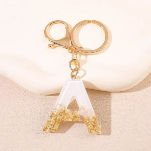 Minimalist Gold Foil Letter Digital Photo Keychain Alloy Initial Charm Elegant Key & Bag Pendant