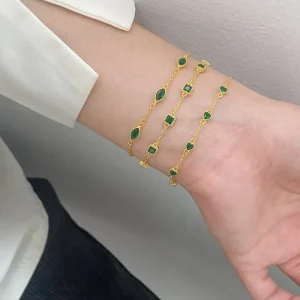 Minimalist Gold Plated Charm Bracelet 925 Sterling Silver Green Cubic Zirconia Bracelets Fashion Jewelry for Women