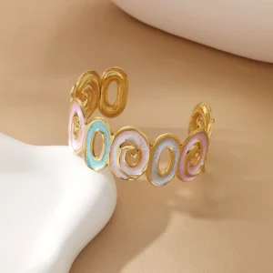 Minimalist Gold Plated Enamel Swirl Open Cuff Bracelet Colorful Spiral Bangle for Women