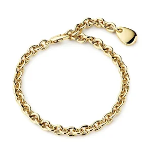 Minimalist Gold Plated Link Bracelet With Pebble Charm Water Resistant Stackable Jewelry For Everyday Wear