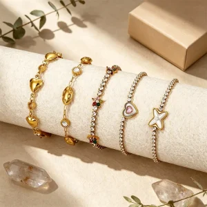 Minimalist Gold Tone Stainless Steel Bracelet with Delicate Zirconia Accents and Slim Chain Elegant Jewelry for Women Gift