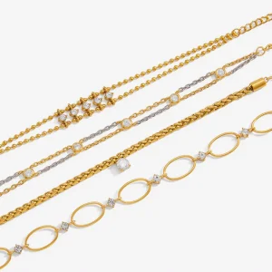 Minimalist Heart Oval Link Chain Bracelet Stainless Steel 18K Gold Plated Round CZ Inlaid Aesthetic Jewelry Gift for Women