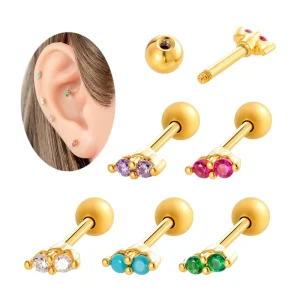 Minimalist Helix Earrings Hypoallergenic Copper Material Cartilage PIERC Earring Colorful Zircon Tragus Piercing Jewelry