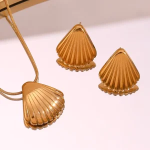 Minimalist Jewelry Set Engraved Shell Shape Stainless Steel Earrings And Necklaces For Women