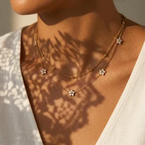 Minimalist Joyas Floral CZ Inlay Layered Necklace Collares Bijoux Anti Tarnish 316L Stainless Steel Necklaces for Daily Wear