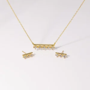 Minimalist Korean Light Silver 925 Fashion Fine Jewelry 18k Gold Plated Moissanite Necklaces Earrings Set for Women