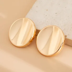 Minimalist Large Smooth Oval Concave Fine Stud Earrings for Women Trendy Ladies Street Cute Earrings Fashion Jewelry Accessories