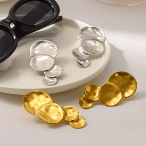 Minimalist Large Stainless Steel Geometric Stud Earrings Exaggerated Women’s Gold plated Round Water Droplet Design Jewelry