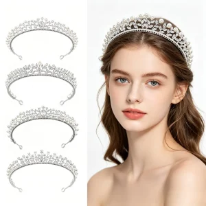 Minimalist Leaf Shell Pearl Cubic Zirconia Tiara Crown Multi Style for Bride Women Wedding Prom Bridal Shower Hair Accessories