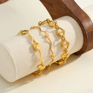 Minimalist Luxury Gold Plated Stainless Steel Charm Bracelet with Geometric Design for Women Zircon Jewelry