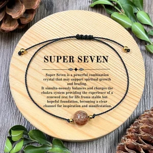 Minimalist Melody Stone Jewelry Protection Abundance 10mm Natural Black Golden Super Seven Rutilated Quartz Beaded Bracelet