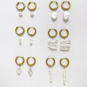 Minimalist Natural Freshwater Baroque Pearl Gold Hoop Dangle Earrings Wedding Jewelry Bridesmaid Gift for Her