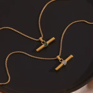 Minimalist Niche Personality Pendant Necklace 316L Stainless Steel Jewelry 18K PVD Gold T-Bar Pendant Necklace