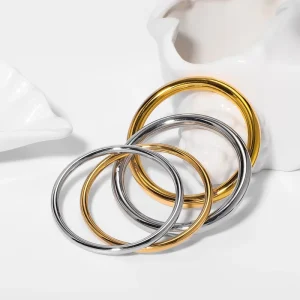 Minimalist Plain Circle Stainless Steel Hollow Bangle 18k Gold plated Geometric Trendy Women’s Bracelet for Party Jewelry