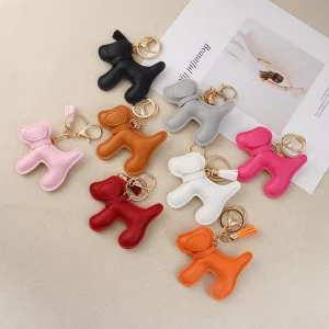 Minimalist Puppy PU Leather Keychain Cartoon Dog Bag Charms Car Key Pendant High Quality Decorative Gift Ornaments