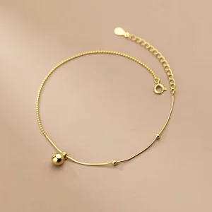 Minimalist Round Ball Pendant 925 Sterling Silver Gold Plated Snake Chain Foot Anklets Bracelets Fine Jewelry for Women