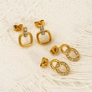 Minimalist Stainless Steel Geometric Zircon Earrings for Women
