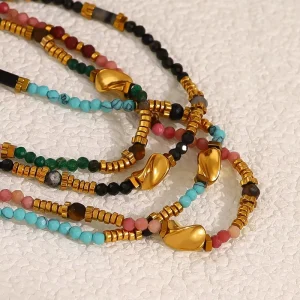 Minimalist Stainless Steel Gold-plated Chokers Necklaces Geometric Trendy Women’s Natural Stone Bead Necklace for Party