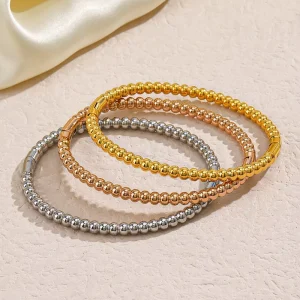 Minimalist Style 18k Gold Plated Stainless Steel Beaded Chain Bracelet Jewelry Gift for Women