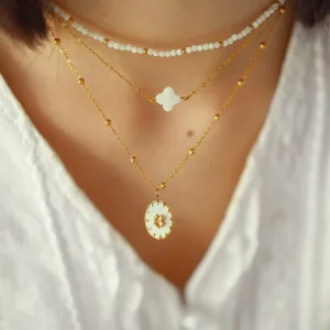 Minimalist Style Natural Pendant with Three dimensional Effect Layered Design and Floral Beads