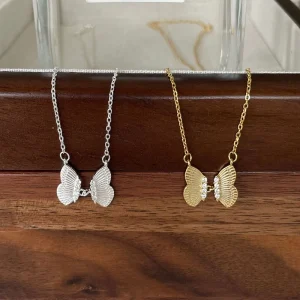 Minimalist Trendy 925 Sterling Silver Vintage Party Women Butterfly Zircon Fine Jewelry Pendant Necklaces