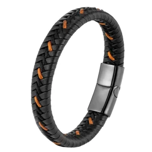 Minimalist Variety Stainless Steel Fabric Woven Leather Bracelet Black Men’s Hip Hop Fashion Bangle Magnetic Engraved Design