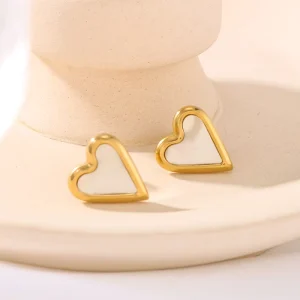Minimalist White Shell Gold Plated Stainless Steel Geometric Stud Earrings for Women Trendy Anniversary Jewelry Gift