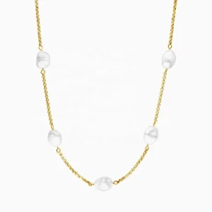 Minimalist Women Choker Necklace Charm Stainless Steel Chain Freshwater Pearl Necklace
