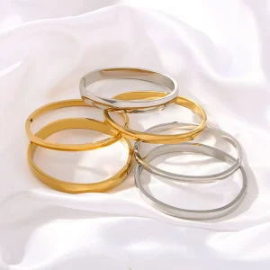 Minimalist Women’s Trendy Geometric Bangles Gold plated Smooth Stainless Steel Bracelet for Party Occasions