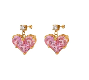 Minimalist and Niche Design Anti Tarnish Stainless Steel Jewelry Inlaid Diamond Heart-Shaped Earrings