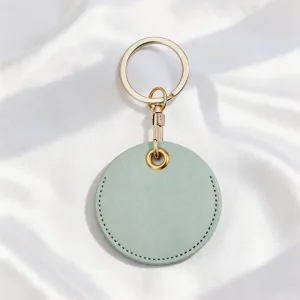 Mint Green Round PU Leather Keychain Custom Logo Circular Keyfob Personalized Branding OEM Manufacturer Bulk Supplies
