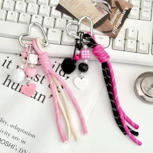 Miu Series Water Drop Bell Design Bag Charm Heart Keychain Pendant Personalized Braided Rope Luggage Pendant