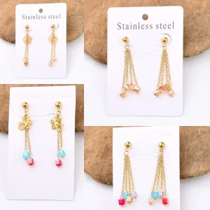 Mixed Color Butterfly Stainless Steel Pendant Earrings Gold Plated Multi Pendant Earrings for Women’s Daily Wear As Gifts